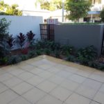 This body corporate courtyard was converted from a bare garden bed into an inviting space, with the addition of some liriopes, cordylines and philodendrons.